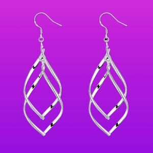 Silver Double Drop Dangle Hoop Rotating Fashion Earrings For Partys & Events